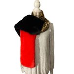 INC International Concepts Red Black Leopard Color Block Print Faux Fur Scarf Photo 2