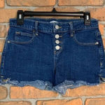 Old Navy Shorts Womens 0 Blue Boyfriend Denim Button Fly Raw Hem Distressed Photo 0