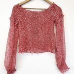 Lucy Paris Womens M Cynthia Smocked Top Red White Cropped Long Sleeve Boho Photo 2