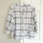 Habitat  Top Womens Medium White Black Plaid 3/4 Sleeve Textured Lagenlook Art Photo 0