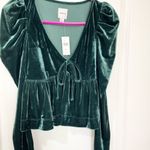 Anthropologie NWT Dark Green Maeve Velvet Babydoll top size XS Photo 1
