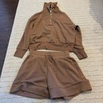 Varley Catherine Half-zip Stretch-jersey Sweatshirt & High Rise Shorts Caramel Photo 3