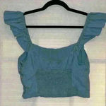 Free People  Medium crop tank ruffle straps smocked back teal Spring Summer Photo 1