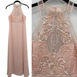 Faviana Vintage 90s Y2k Baby Pink Halter Neck Beaded Semi Formal Gown Dress 6 Photo 1