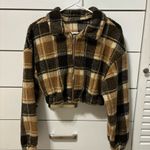 Plaid Cropped Sherpa Jacket Brown Photo 1