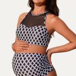 Summer High-Waisted Ruched Maternity Two-Piece Bikini With Mesh Top Photo 1