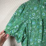 J.Crew  Green Floral Ruffle Trim Short Sleeve Top Photo 2