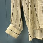 Escada Ivory Black Striped Blouse Silk Georgette Ruffle Long Sleeve Size 42 12 Tan Photo 3