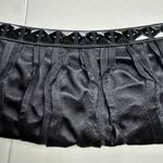 Stuart Weitzman  Black Satin Pleated Clutch with Studded Trim Evening Handbag Photo 1