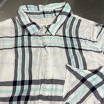 Miami  Women's Roll Tab Sleeves Blue and White Plaid Shirt - Size Small - VGUC Photo 2