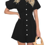 NWOT KDF Puff Sleeve Black Denim Mini Dress Photo 0