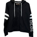 Bebe SPORT Black Jacket Sz M Hoodie Zip Up Logo Jersey White Stripe Photo 0