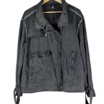 Free People NWT Railroad Jacket Womens S Washed Black Pin Striped Knit Moto Punk Photo 2