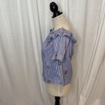 Active USA 52  Cold Shoulder Blue White Stripe Ruffle Floral Top Size Medium Photo 3