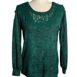 Maurice's Applique Cutout Pullover Sweater XS Green Metallic Silver Long Sleeves Photo 0