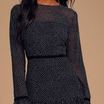 Lulus Vintage Floral to See Black Polka Dot Long Sleeve Mini Dress in Small Photo 0