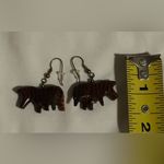 Vintage Zebra Dangle Earrings Hand Carved Painted Wooden African Handmade Brown Photo 3
