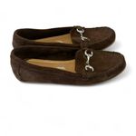 Women’s Brown leather loafers moccasin with silver buckle detail size 7.5 Photo 1