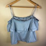 Free People Free‎ People Off the Shoulder Denim Chambray Spaghetti Strap Size Large Boho Photo 1