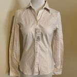 LISSEO Long Sleeve Button Down Shirt Beige White Striped Made in Japan Women's S Multiple Photo 1