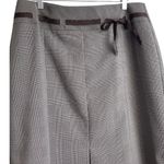 Womens Pleated Midi Skirt 16P Brown Plaid Ribbon Waist Tie Academia Y2K Retro Photo 2