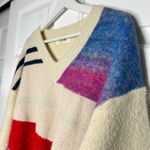 Estelle Color Block Sweater V Neck Pullover Knit Cozy Multicolor S/M Tan Photo 2