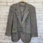 Vintage One Of A Kind Christmas Womens XXL Wool Coat Hand Painted Rudolf Lights Gray Photo 9