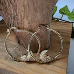 Gold Hoop Earrings with Pearl Crescent Moon Photo 4