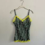 Y2K NAVY EXPRESS DESIGN STUDIO FLORAL PRINT YELLOW LACE TRIM SHEER SLIP TANK TOP Blue Size M Photo 1
