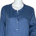 Sigrid Olsen  Shirt Womens Medium Blue‎ Linen Tunic Classic Lagenlook Minimalist Photo 4
