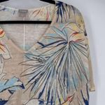 Chico's  Women's Linen Blend Tropical Print Tie Front V-Neck Top Tan Blue Sz 3 XL Photo 3