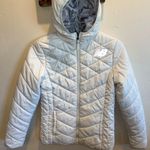 New Balance Women’s Light Grey Hooded Full Zip Puffer Jacket Sz small Photo 1