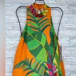 Farm Rio ANTHROPOLOGIE Tropical Leaves Print Halter Maxi Dress XXS Orange Photo 4