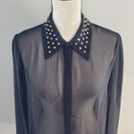 Mossimo Black Sheer Button Down Studded Collar Top M Size M Photo 2