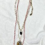 Free People NEW Lenker Layered Necklace In Red Braided Gold Charm Bohemian Chain Photo 0