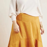 Anthropologie Maeve Cosima Flounced Hi-Low Suede Midi Skirt Mustard size 16W Photo 0