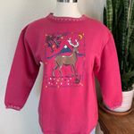 Vintage Lands’ End Deer Nature Crewneck Sweatshirt Cotton Blend L 90s Outdoors Pink Size L Photo 0