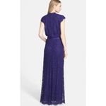 Tadashi Shoji Cap Sleeve Lined Ribbon Tie Sash Lace Long Gown Blue Womens Size 6 Photo 1