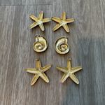 Faux Gold and Pink Starfish and Snail Shell metallic Earrings Set x 3 Photo 1