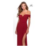 La Femme  Notched Off‎ Shoulder Ruched Fitted Dress In Red Size 0 Style 28389 Photo 1