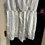 Blu Pepper  Romper V-Neck Blue Stripe Sz L Floral Embroidered Sleeveless Photo 2