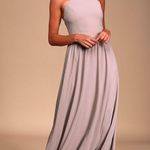 Lulus Size S Dress Air of Romance Taupe Halter Maxi Bridesmaid Gown Women’s Gray Photo 0