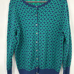Lands' End  Cardigan Sweater Womens 1X Geometric Button Supima Cotton Blue Green Photo 0