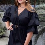 ELF Peony Black Linen Midi Dress, Sz XXL Photo 1