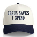 NWT Jesus Saves I Spend Trucker Hat Cream/Black Black Photo 0