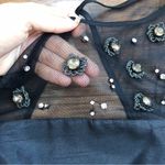 Pearl • black beaded mini dress sheer illusion Marchesa silk cocktail shift Size 2 Photo 4