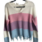 Jolie & Joy Size Large Distressed Striped Ribbed Knit Sweater Purple Blue Pink Photo 0