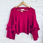 Elodie Soft Triple Ruffled Sleeve Sweater Top size M fushia Photo 4