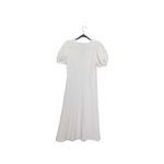 ZARA Ruched Front Puff Sleeve Dress White Womens Large Coastal Rustic Boho Midi Photo 2