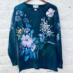 Lisa & Me Art Collectible Sweater Navy Blue Size M Hand Painted Spring Flowers Size M Photo 0